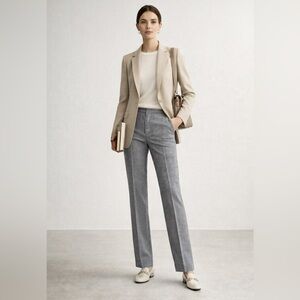 ANNE KLEIN Houndstooth Stretch Pants Wide Leg Black‎ White Size 12 Career Chic